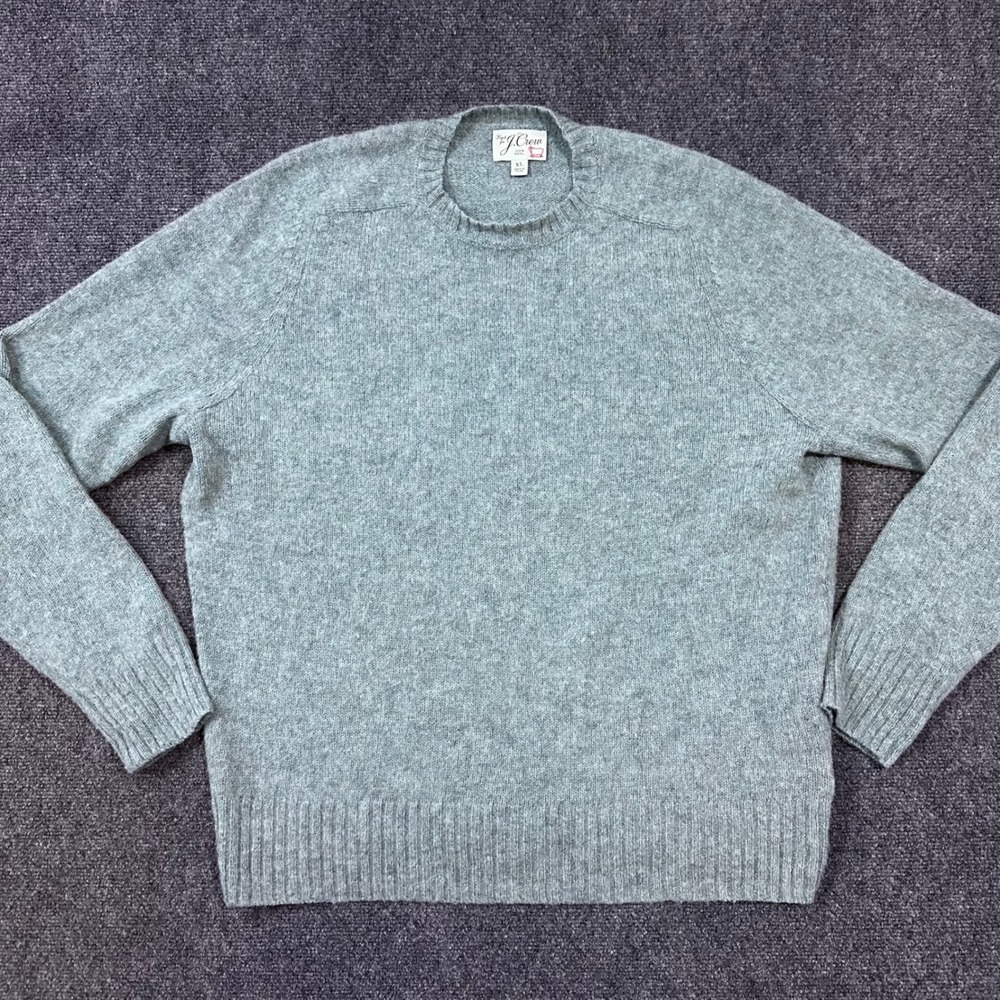 J.Crew Mens XL 100% Wool Crewneck Sweater Heather Blue Raglan Knit 252